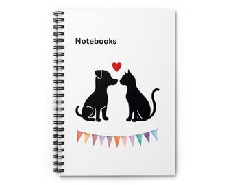 Notatnik spiralny z sylwetką psa i kota z sercem | Notatnik z motywem chorągiewki