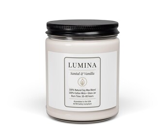 Świeca zapachowa o zapachu drzewa sandałowego i wanilii, 275 ml, słoik sojowy | Świeca zapachowa Lumina