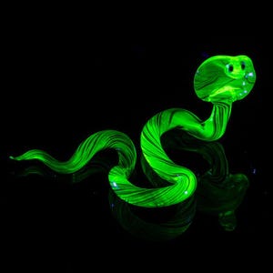 Uranium glass snake  cobra figurine glowing Murano glass animal UV reactive serpent sculpture neon green glass art decor