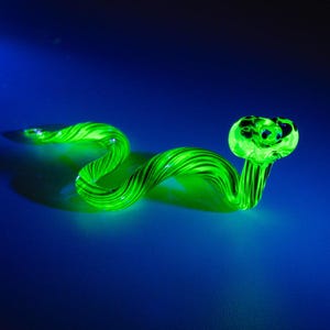 Uranium glass cobra figurine glowing snake sculpture Murano glass reptile art UV reactive serpent decor Halloween gift
