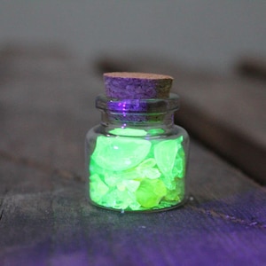 Mini Bottle of Crushed Uranium Glass – Unique Glowing Vintage Collectible Vaseline Glass