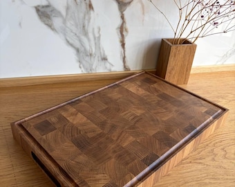 Handmade End Grain Oak Cutting Board: Wooden Chopping Block