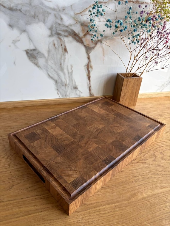 Handmade End Grain Oak Cutting Board: Wooden Chopping Block