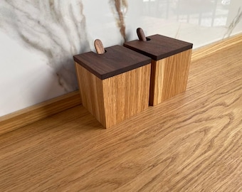 Azucarero de roble hecho a mano con tapa y cuchara de nogal: Regalo de cocina