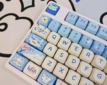 Cute Blue Chillet Palworld Theme Keycaps Set for Mechanical Keyboard, Kawaii Keycaps, MOA Profile, PBT Dye-Sub, Mx(+)Switches, 132pcs