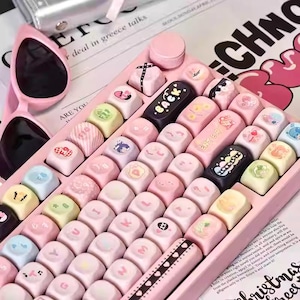 Cute Pink Shugo Chara Theme Keycap Set for Mechanical Keyboard, Kawaii Keycaps, Anime Keycaps, MOA Profile, PBT Dye-Sub, Mx Switches, 132pcs