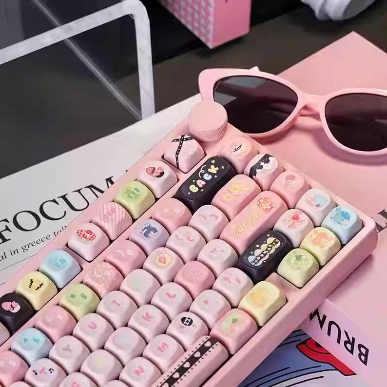 Cute Pink Shugo Chara Theme Keycap Set for Mechanical Keyboard, Kawaii ...