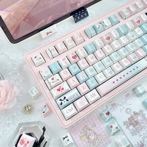 Cute Love Theme PBT Cherry Keycap Set for Mechanical Keyboard, Kawaii Keycaps, Cherry Profile, PBT Dye-Sub, Mx(+)Switches, 134pcs