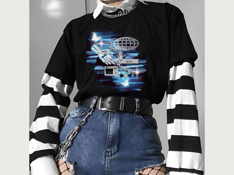 2000s Clothing Cybercore Graphic T-Shirt | Techwear Alternative Top | Webcore Cybergoth Shirt | Y2K Style Alt Clothing | 2000s Tech Inspired image 4