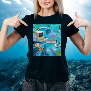 Frutiger Aero Tee - 2000s Nostalgia Tech Shirt | Vintage Cybercore & Weirdcore Aesthetic | Old School Aqua Aero Design with Fish Tank Vibes