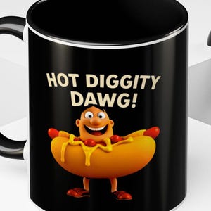 Funny Hot Dog Character Coffee Mug - 11/15oz Black/Yellow For You And Friends BBQ Lovers, Unique Gift for Foodies, Humor Mug, Summer Parties