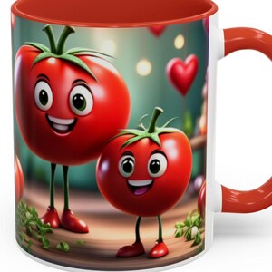 Tasse à café du matin tomates juteuses rouges lumineuses, dessin animé multicolore cadeau fantaisiste de 11 oz, amusement végétalien de légumes pour les chefs et les jardiniers