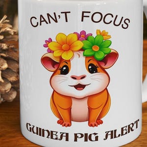 Taza de café matutina con dibujos animados de alerta de conejillo de indias, 11/15 oz, taza divertida con cita linda, regalo de cerdo floral, 11 oz, 15 oz, regalo para amantes de los animales.