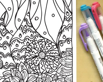 Página para colorear de arte popular / Arte de garabatos imprimible / Coloración relajante para adultos / Arteterapia PDF / Descarga instantánea
