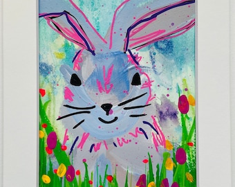 Mini Framed Painting, Spring Bunny Art Gift, Art for Small Spaces, Mini Rabbit Painting