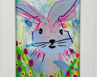 Mini Framed Painting, Spring Bunny Art Gift, Art for Small Spaces, Mini Rabbit Painting