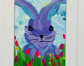 Mini Framed Painting, Spring Bunny Art Gift, Art for Small Spaces, Mini Rabbit Painting