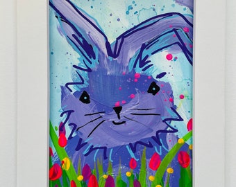Mini Framed Painting, Spring Bunny Art Gift, Art for Small Spaces, Mini Rabbit Painting