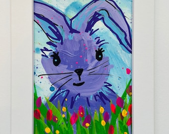 Mini Framed Painting, Spring Bunny Art Gift, Art for Small Spaces, Mini Rabbit Painting