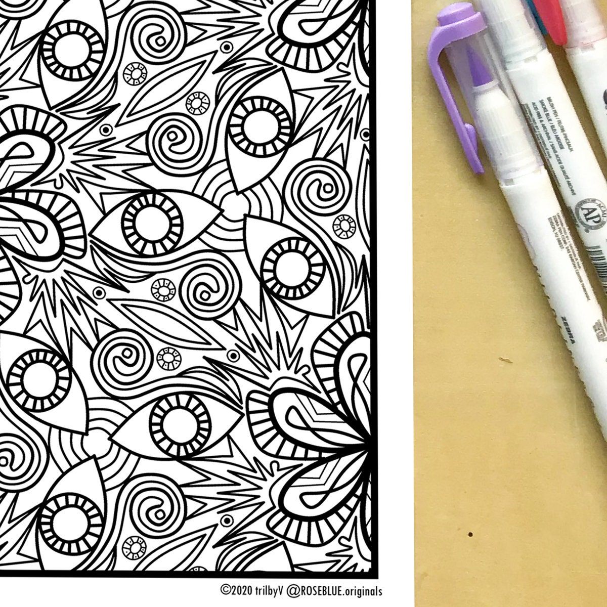 All Seeing Eye Coloring Page. Floral Geometric Coloring Page. - Etsy