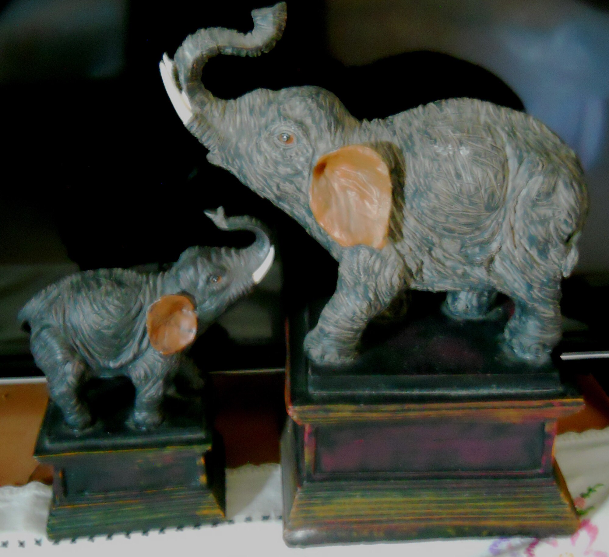 象の母と子の彫刻像、手彫りの置物、インドの手工芸品、家の装飾の装飾