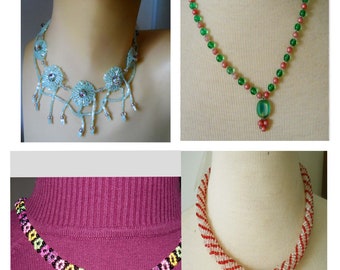 Mother's Day Gift Handmade beaded red white round multi color necklace with pendant floral light turquoise shiny Birthday gift for her