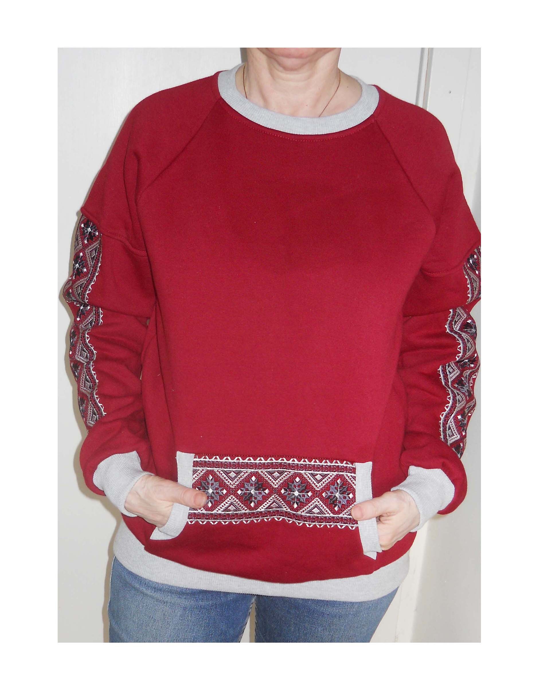 Hand Embroidered Sweatshirt Gift Dark Red Fleece Pullover - Etsy