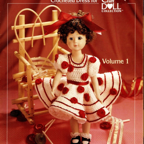 Little Girls of Yesterday Crocheted Dress for 14" KATIE Doll Pretty Dressed in Red and White Polka Dot dress with Twirly Skirt Download PDF