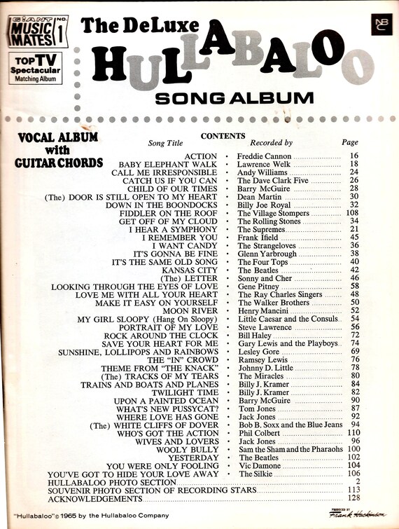 HULLABALOO the Deluxe Song Album, Vocal Album With Guitar Chords