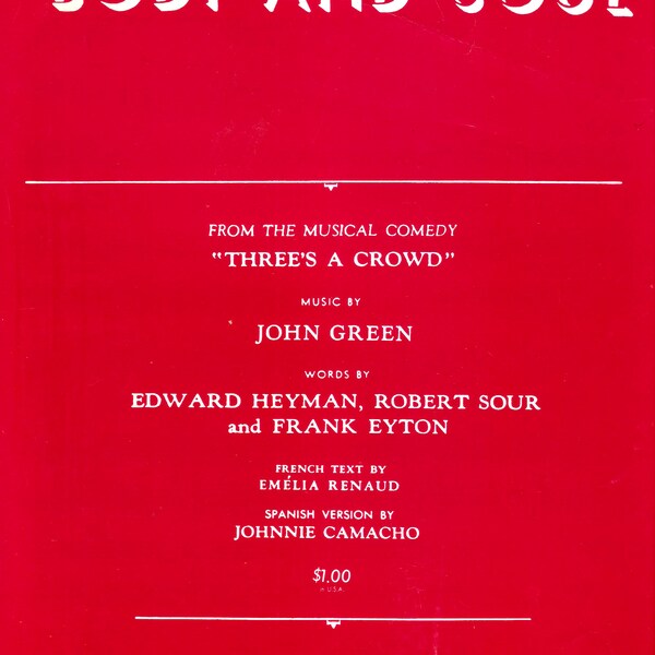 BODY AND SOUL from the Musical Comedy "Three's a Crowd" Digital pdf music by John Green English words French text  Spanish version 1947