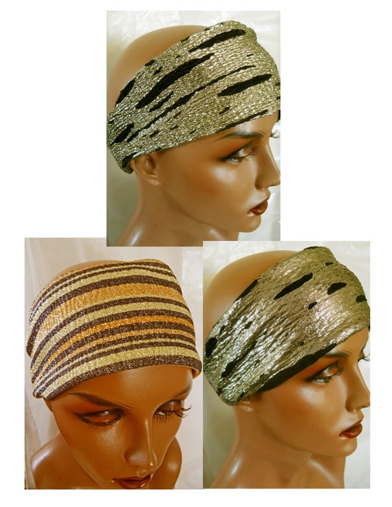 Headband Pleated Valentine Day Gift for Her Golden Print 
