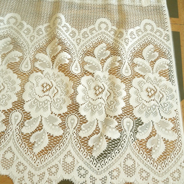 Lace Valance Curtain with Flower Edge, Vintage Home Decor Flowered Valance Off-white