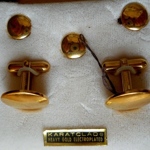 Vintage Karatclad Heavy Gold Electroplated Cuff Links and Shirt Studs Set Men&#39;s Gift Vintage Groom Gift in original storage box Brand New
