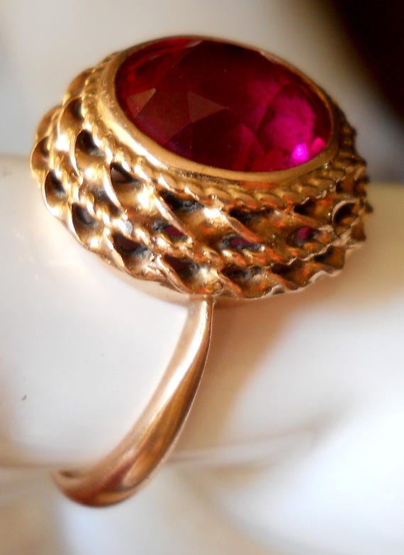 Solid Gold 14K Ring 583 Gemstone Ruby Stone Size … - image 2