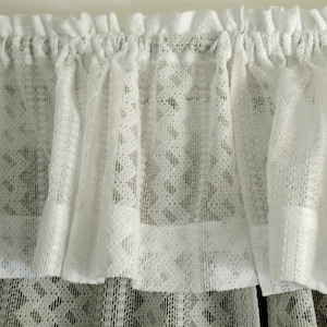 White lace window curtains with valances and holders white lace curtain panels geometric design window panels Christmas holidays room decor