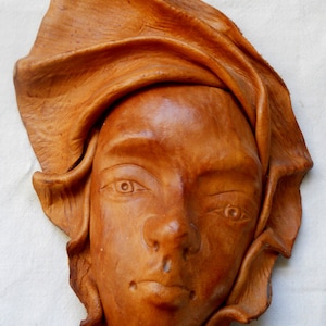 Vintage leather face sculpture wall decor handmade molded leather face vintage 3D man face mask head sculpture
