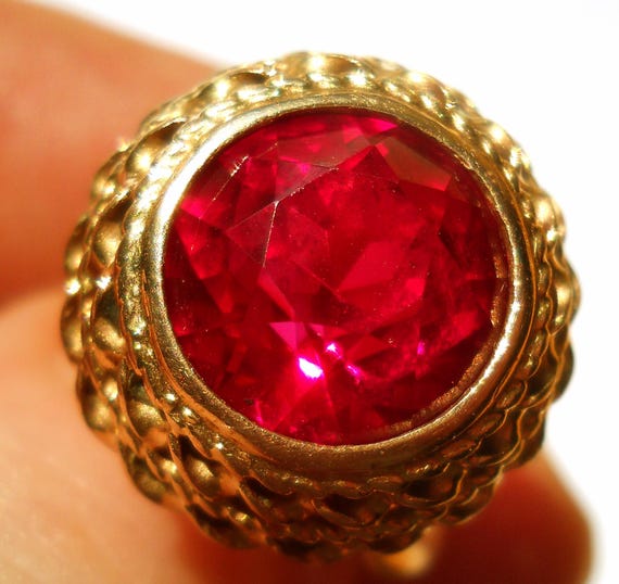 Solid Gold 14K Ring 583 Gemstone Ruby Stone Size … - image 1