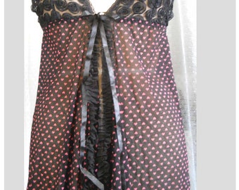 Camisón vintage con rosas de corazones rosas para mujer y niña, vestido lencero decorado con flores, volantes y lazo talla M