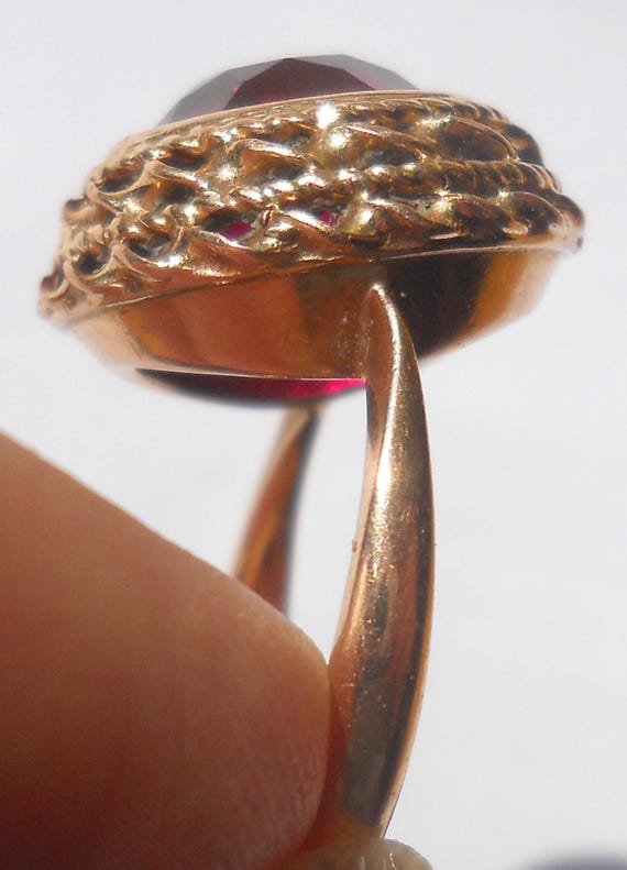 Solid Gold 14K Ring 583 Gemstone Ruby Stone Size … - image 3