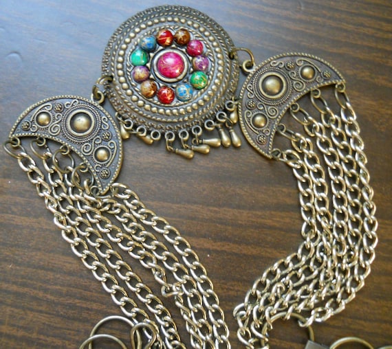Decorative metal waist belt, vintage pressed meta… - image 3