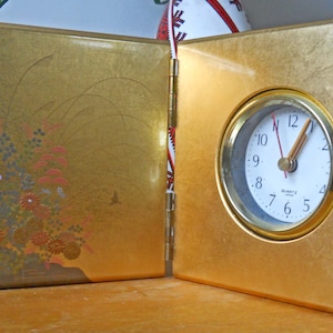 Folding Table Clock, Lacquer Desk Table Clock, Floral Decor Folding Clock Christmas gift
