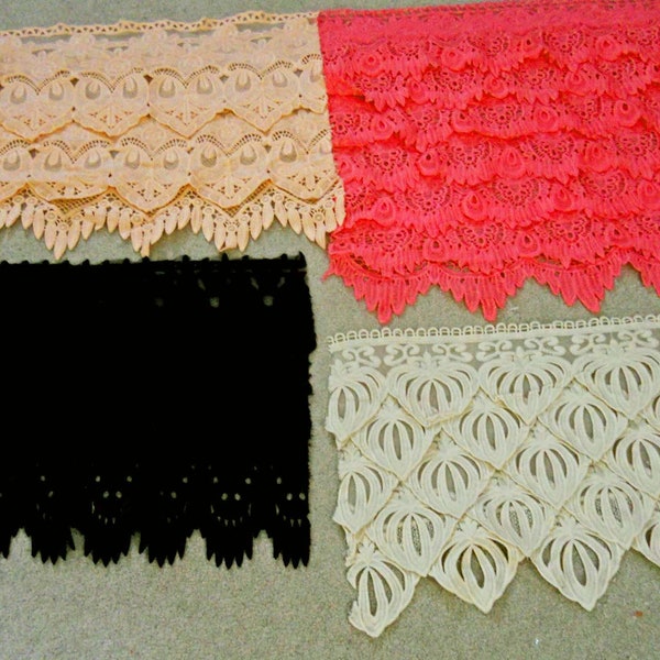 Layered lace trim fabric,embroiderd mesh lace trim,floral embroidered fabric,black,pink,beige,dress, skirt lace trim,multi layers lace trim