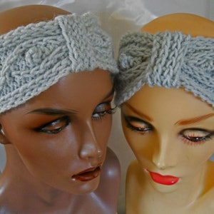Knitted headband-light gray hair wrap-women-mask holder headband-cable headband with loop-knit wrap headband Christmas Birthday Gift