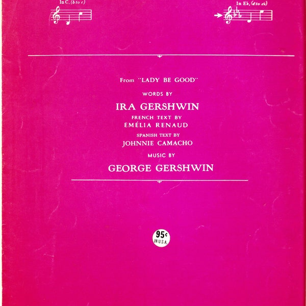 The Man I Love From Lady Be Good Words by Ira Gershwin English French Spanish Text Music by George Gershwin Vintage Digital Print Birthday