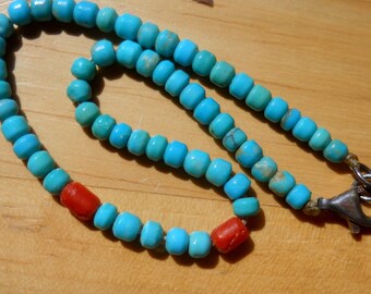 American Genuine Turquoise Coral Bead Bracelet Valentine's Mother's Day Birthday Gift for Woman Natural Turquoise Stone Bracelet Vintage