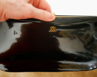 Vintage evening purse solid colors black shiny lacquer clutch coin purse cosmetic bag Valentines Mothers Day Birthday gift for Her Woman