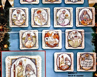 Christmas Nativity Set of 12 Counted Cross-Stitch Designs about 3 inches size Holiday Religious Home Decor printable digital