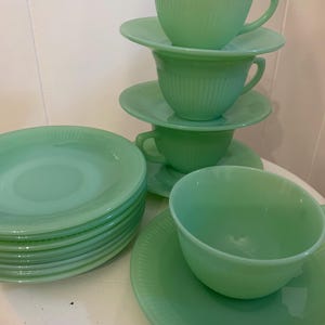 Vintage Fire King Jadeite Cups Or Saucers Jane Ray Light Green