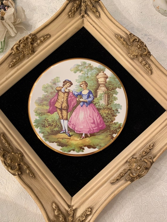 Fragonard Porcelain Picture Ornate Frame Victorian Decor
