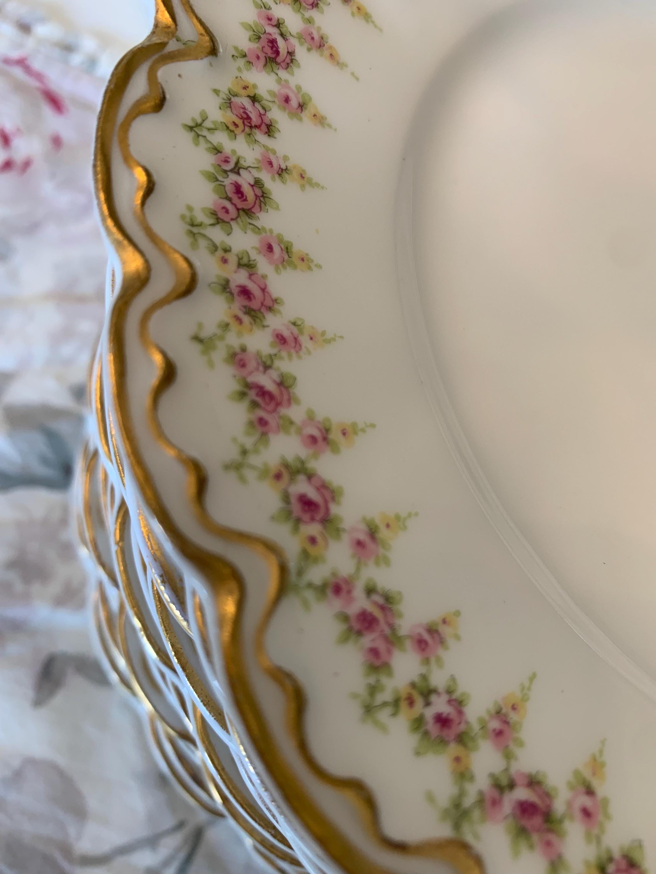 Antique Theodore Haviland Limoges France Schleiger Pink Rose Swags